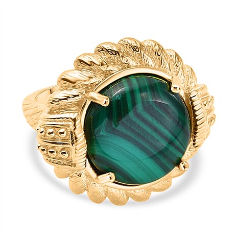 EverTrue Malachite Solitaire Ring in Yellow Gold Tone 16.69 Ct.