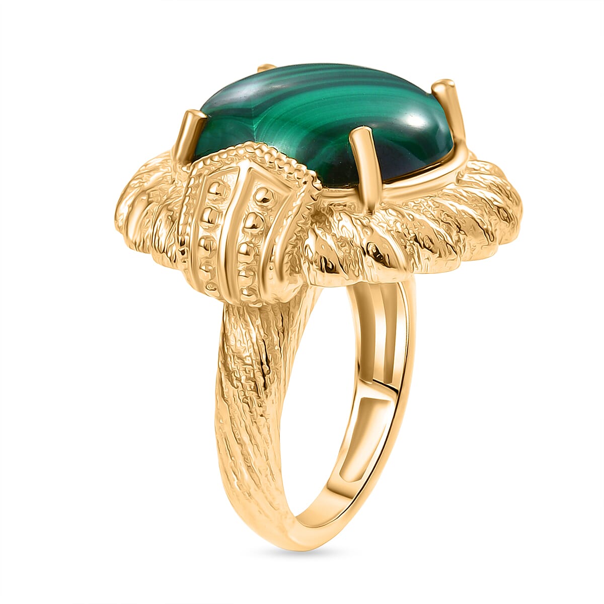 EverTrue Malachite Solitaire Ring in Yellow Gold Tone 16.69 Ct.