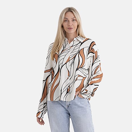 - Maisi Abstract Print Relaxed Fit Shirt (Size - S-M) - Brown - White