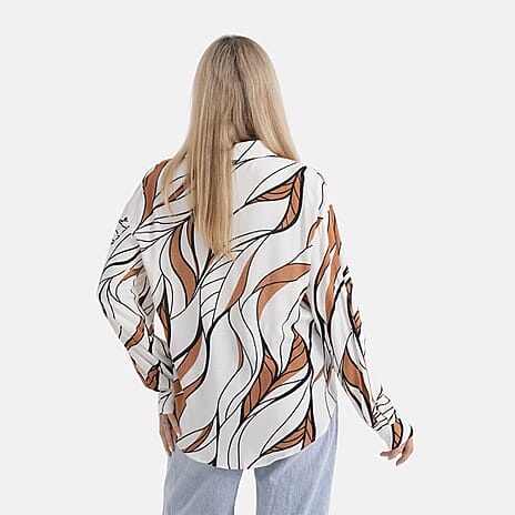 - Maisi Abstract Print Relaxed Fit Shirt (Size - S-M) - Brown - White