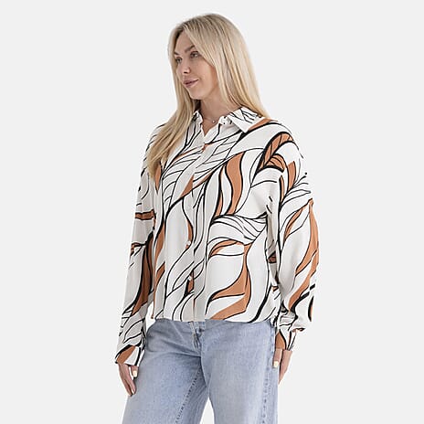 - Maisi Abstract Print Relaxed Fit Shirt (Size - S-M) - Brown - White