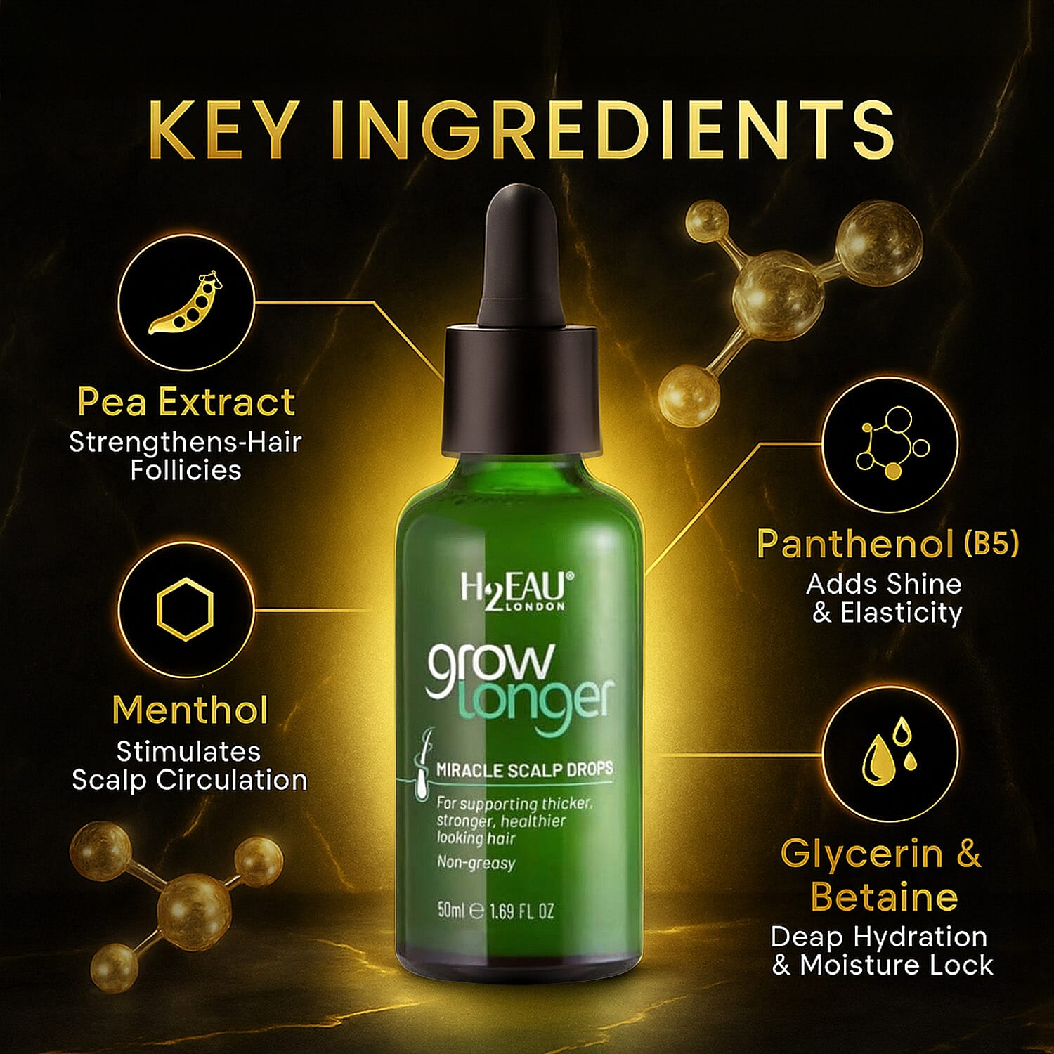 H2EAU London Grow Longer Miracle Scalp Drops - 50ml