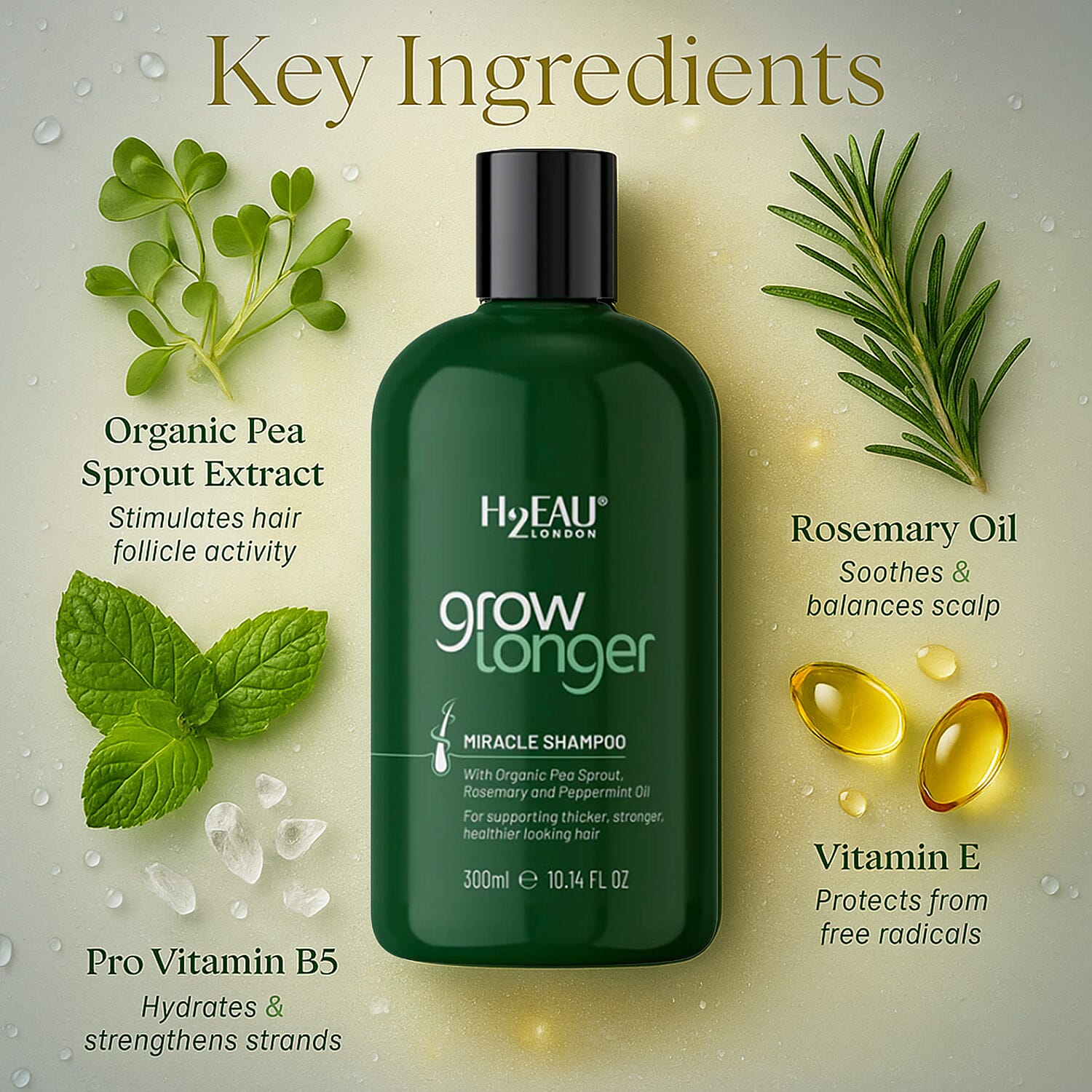 H2EAU London Grow Longer Miracle Shampoo - 300ml