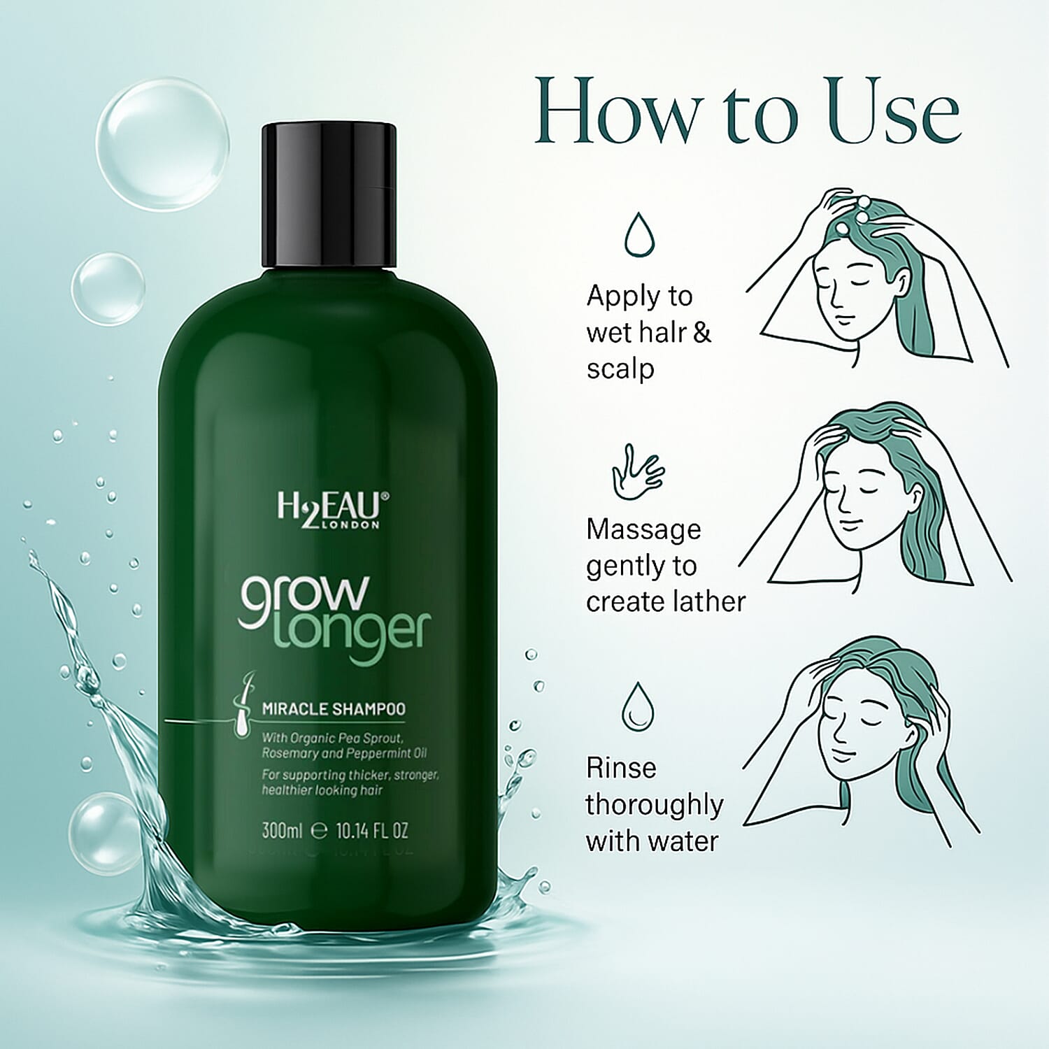 H2EAU London Grow Longer Miracle Shampoo - 300ml