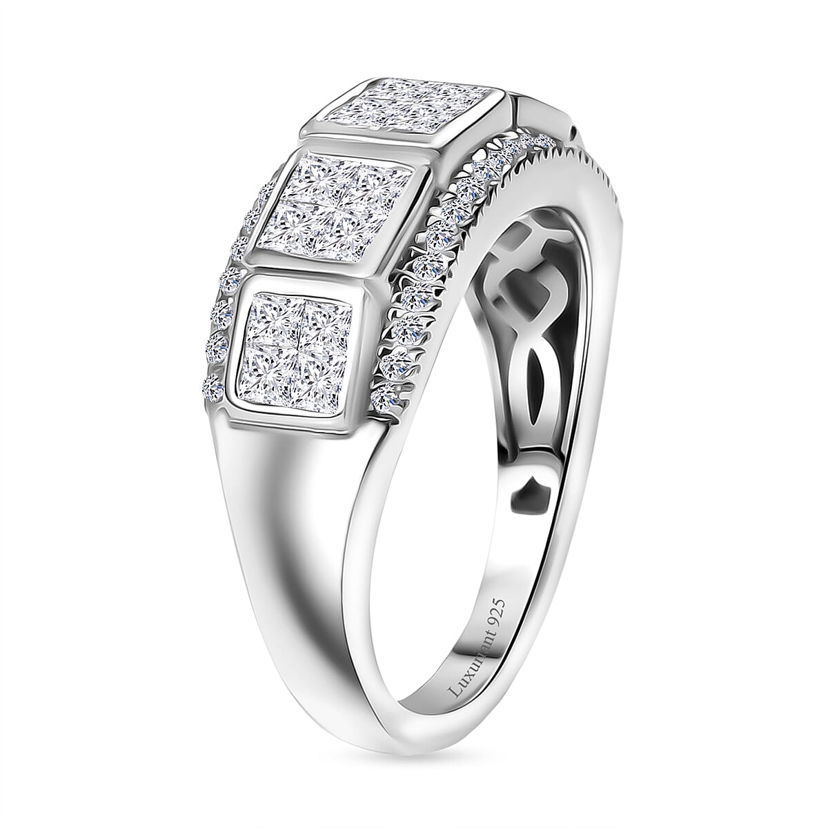 Luxuriant Lab Grown Diamond (VS-EF) Ring in Rhodium Overlay Sterling Silver 1.04 Ct.
