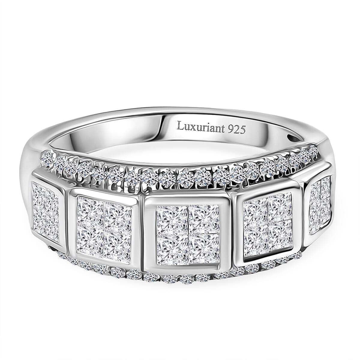 LUXURIANT 1 Ct. Lab Grown Diamond Geometric Ring in Rhodium Overlay Sterling Silver (VS-EF)