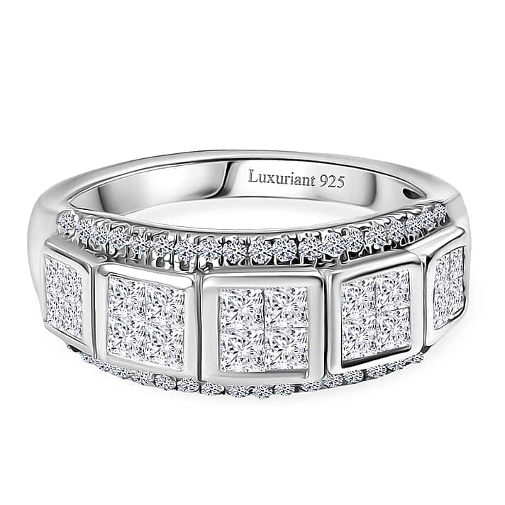 LUXURIANT 1 Ct. Lab Grown Diamond Geometric Ring in Rhodium Overlay Sterling Silver (VS-EF)
