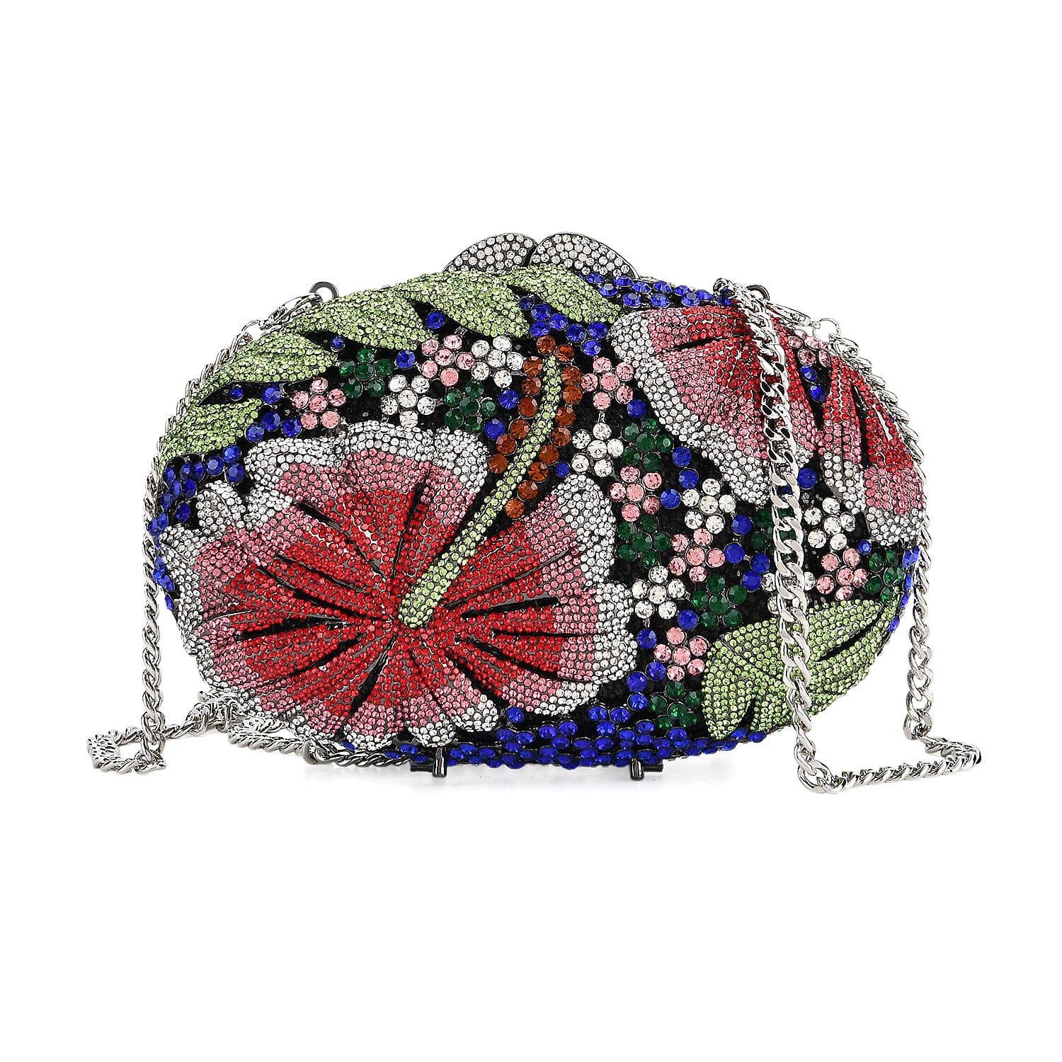 CLOSE OUT DEAL - Crystellia Lily Floral Premium Austrian Crystal Clutch Bag - Red