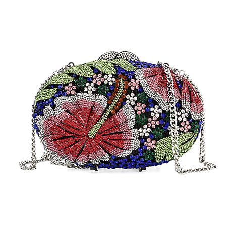 CLOSE OUT DEAL - Crystellia Lily Floral Premium Austrian Crystal Clutch Bag - Red