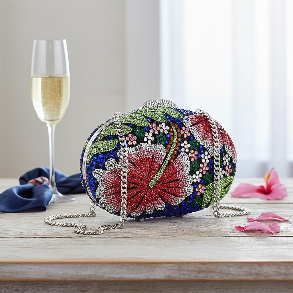 CLOSE OUT DEAL - Crystellia Lily Floral Premium Austrian Crystal Clutch Bag - Red