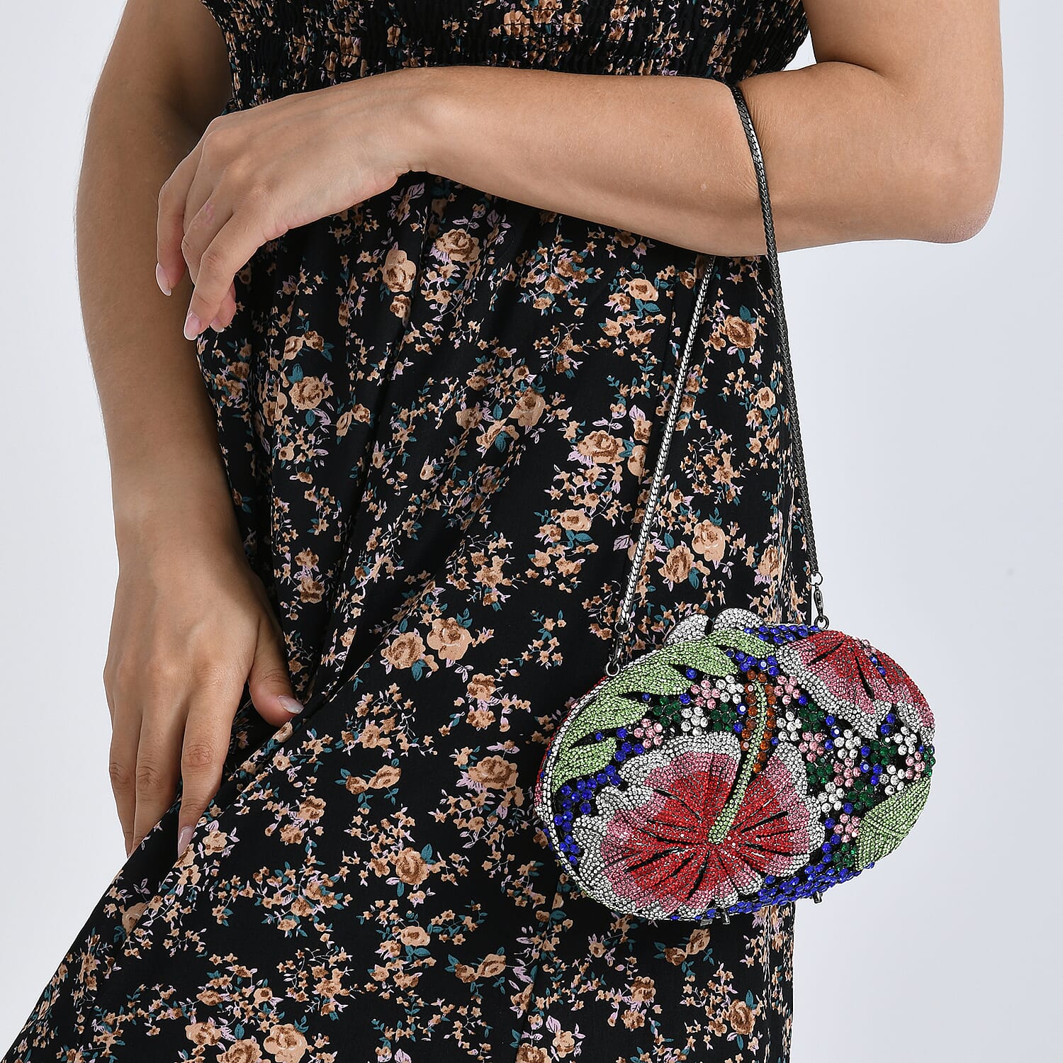 CLOSE OUT DEAL - Crystellia Lily Floral Premium Austrian Crystal Clutch Bag - Red