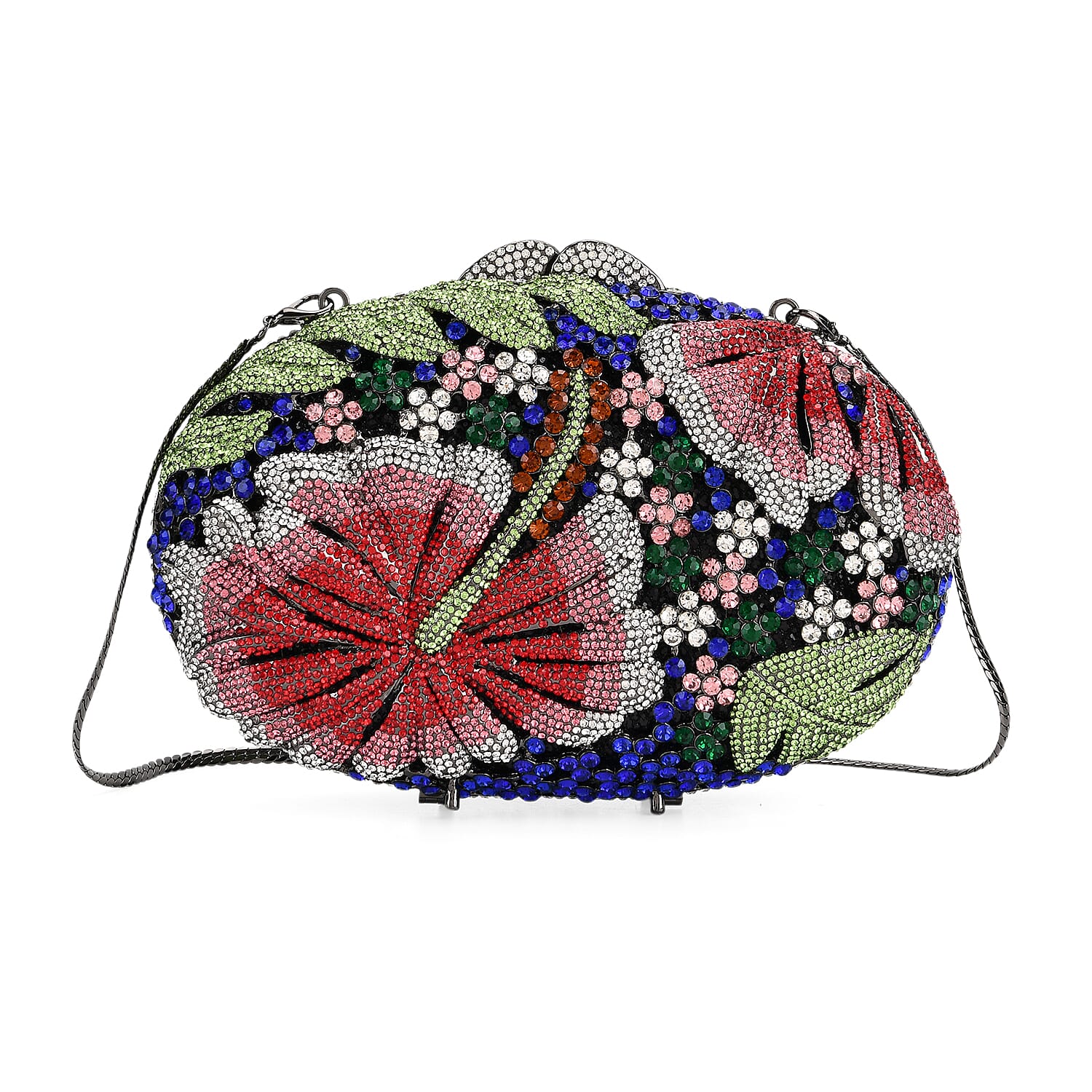 CLOSE OUT DEAL - Crystellia Lily Floral Premium Austrian Crystal Clutch Bag - Red