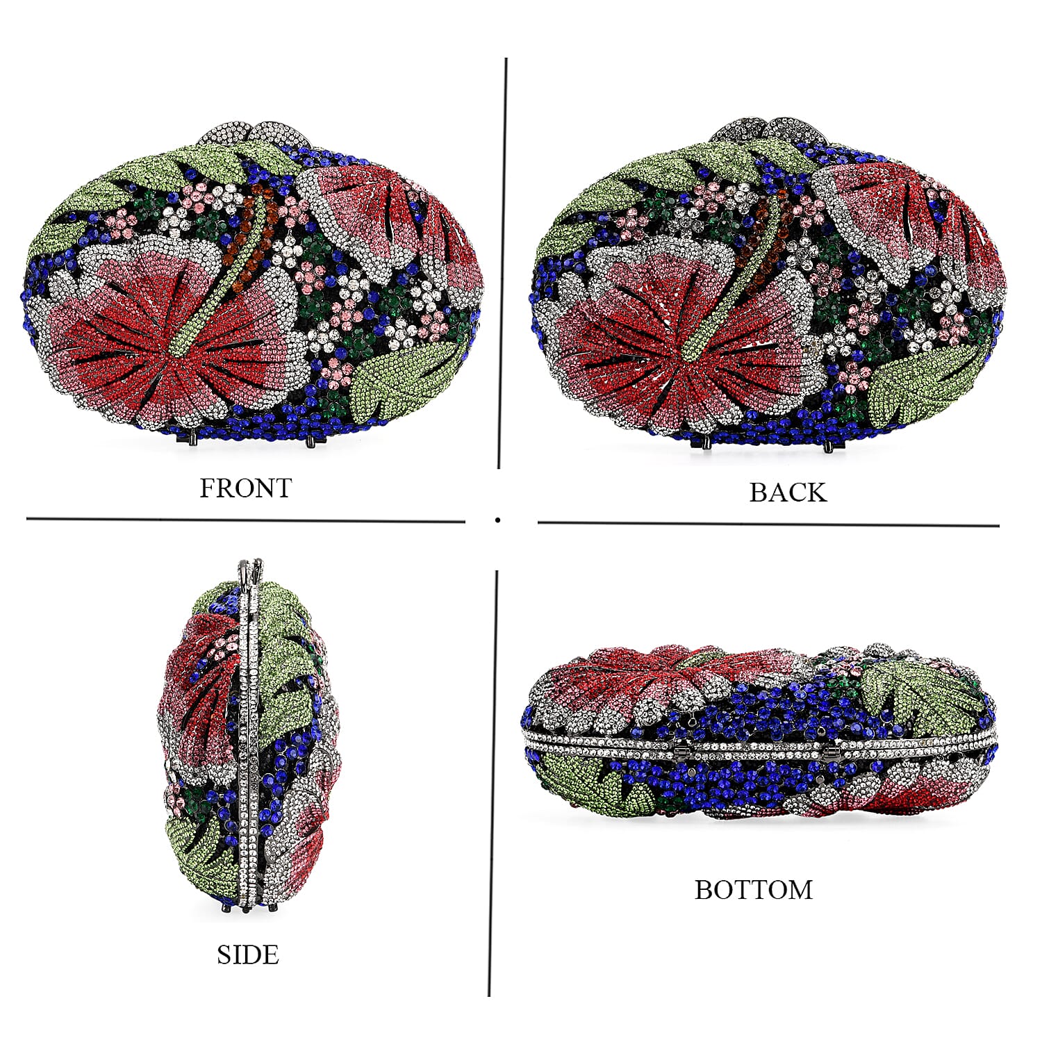 CLOSE OUT DEAL - Crystellia Lily Floral Premium Austrian Crystal Clutch Bag - Red