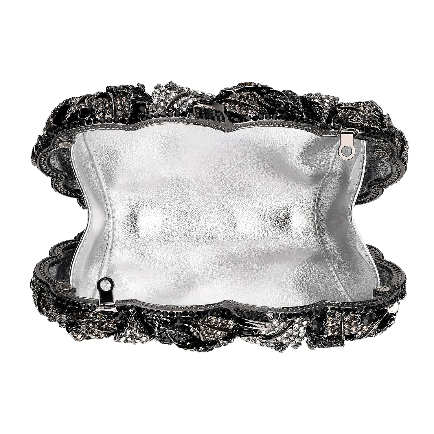 CLOSE OUT DEAL - Crystellia Rose Pattern Premium Austrian Crystal Clutch Bag - Silver & Black