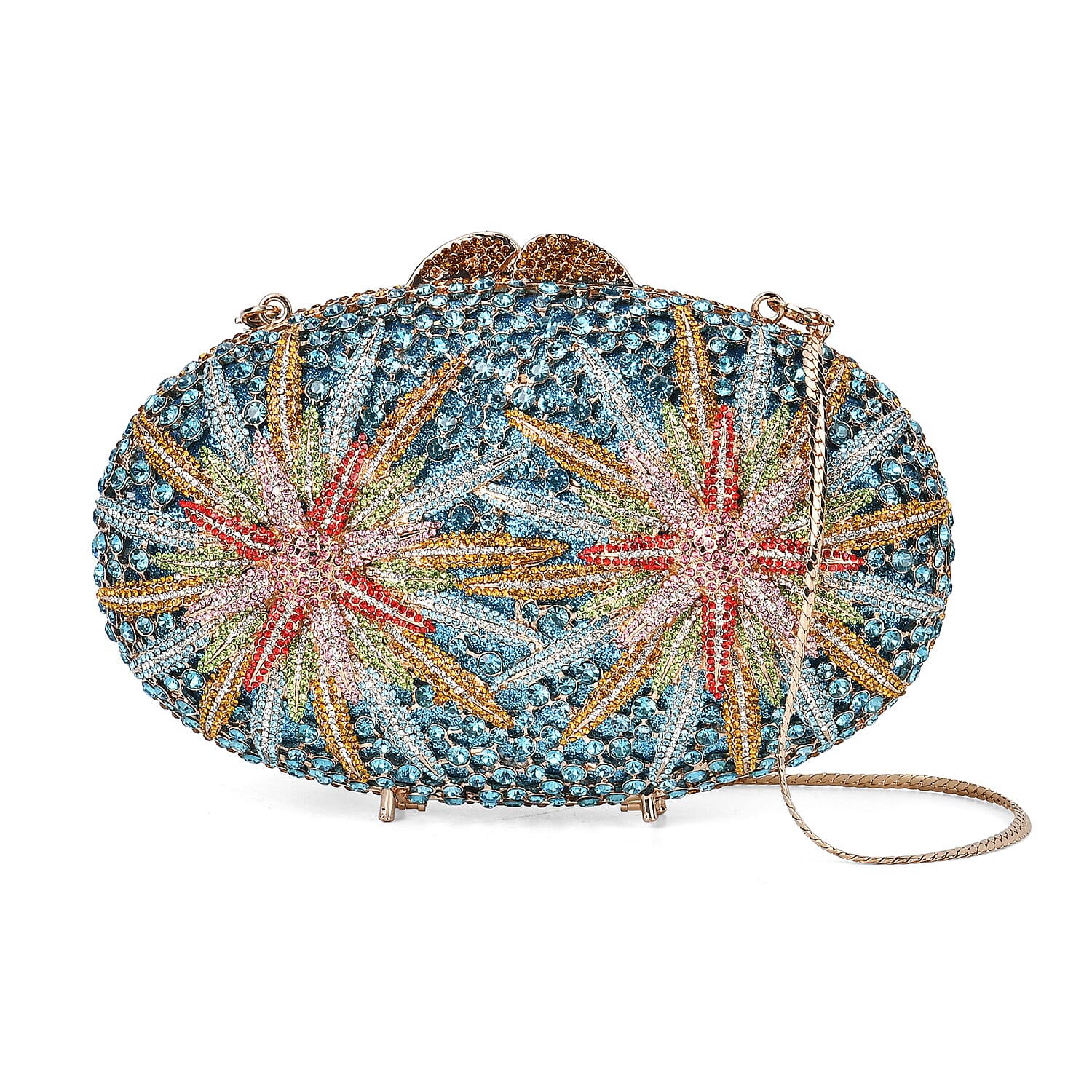 CLOSE OUT DEAL - Crystellia North Star Pattern Premium Austrian Crystal Clutch Bag - Blue & Multicolour