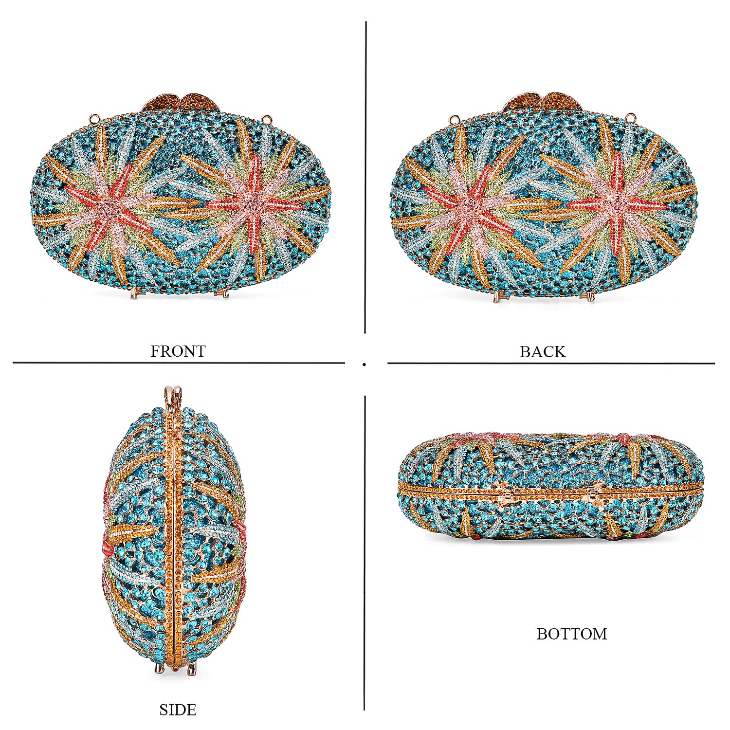 CLOSE OUT DEAL - Crystellia North Star Pattern Premium Austrian Crystal Clutch Bag - Blue & Multicolour