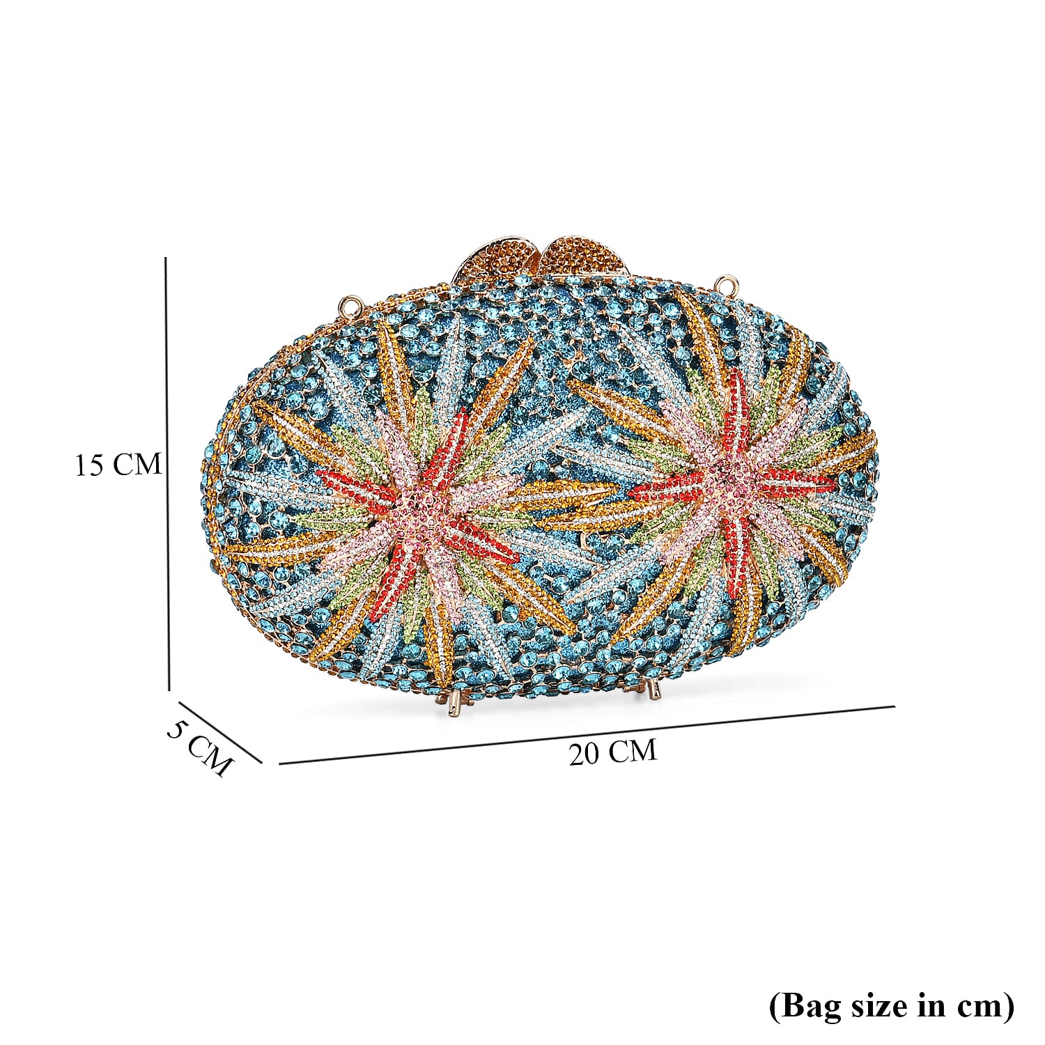 CLOSE OUT DEAL - Crystellia North Star Pattern Premium Austrian Crystal Clutch Bag - Blue & Multicolour