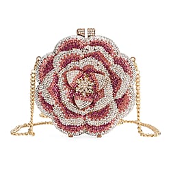 Crystellia Lily Floral Premium Austrian Crystal Clutch Bag - Red