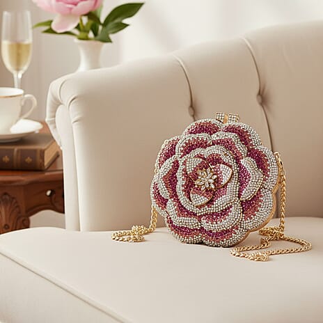 Crystellia Gradient Flower Pattern Premium Austrian Crystal Clutch Bag - Pink