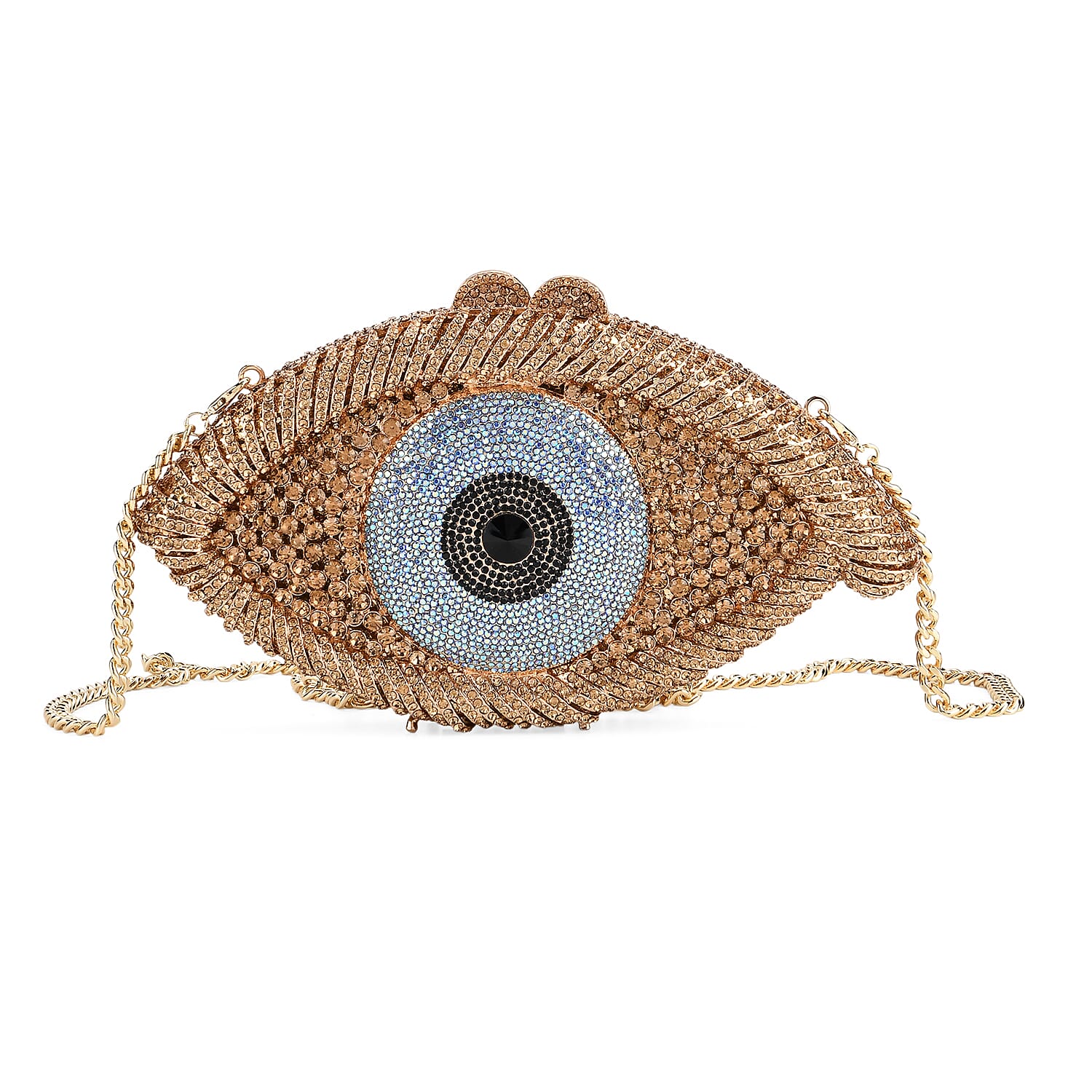 CLOSE OUT DEAL - Crystellia Eye Pattern Premium Austrian Crystal Clutch Bag - Blue & Gold