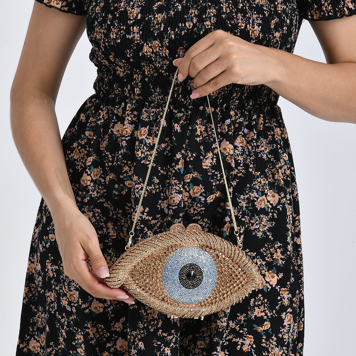 CLOSE OUT DEAL - Crystellia Eye Pattern Premium Austrian Crystal Clutch Bag - Blue & Gold