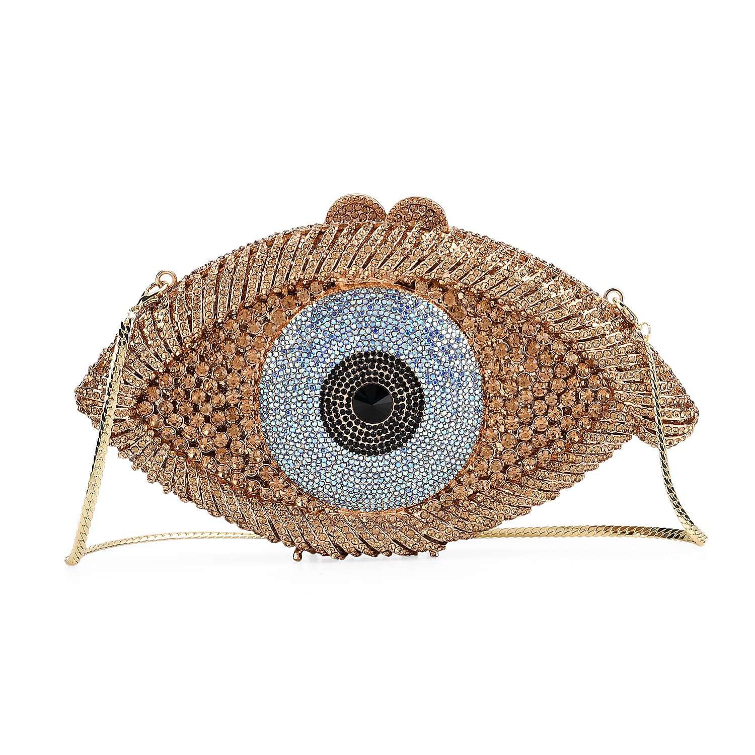 CLOSE OUT DEAL - Crystellia Eye Pattern Premium Austrian Crystal Clutch Bag - Blue & Gold
