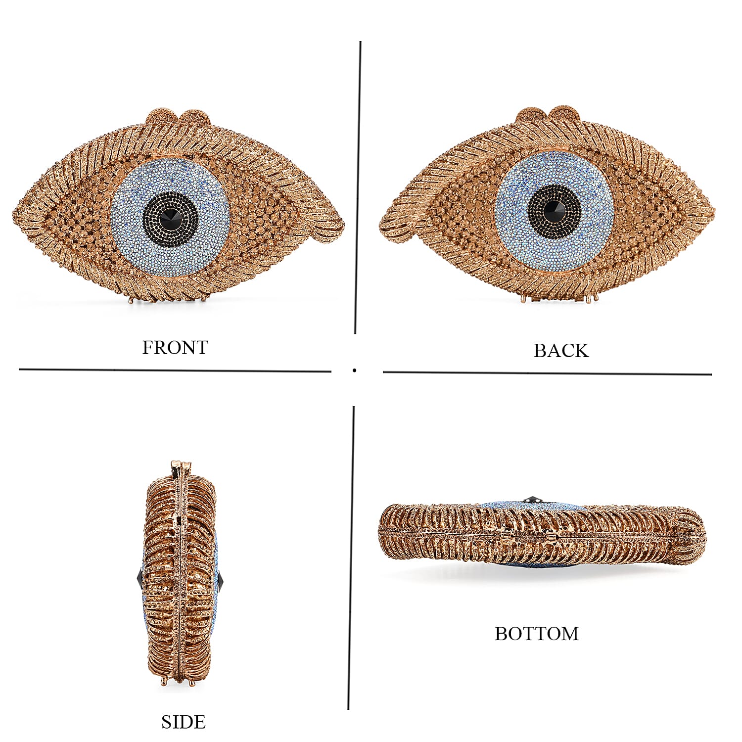 CLOSE OUT DEAL - Crystellia Eye Pattern Premium Austrian Crystal Clutch Bag - Blue & Gold