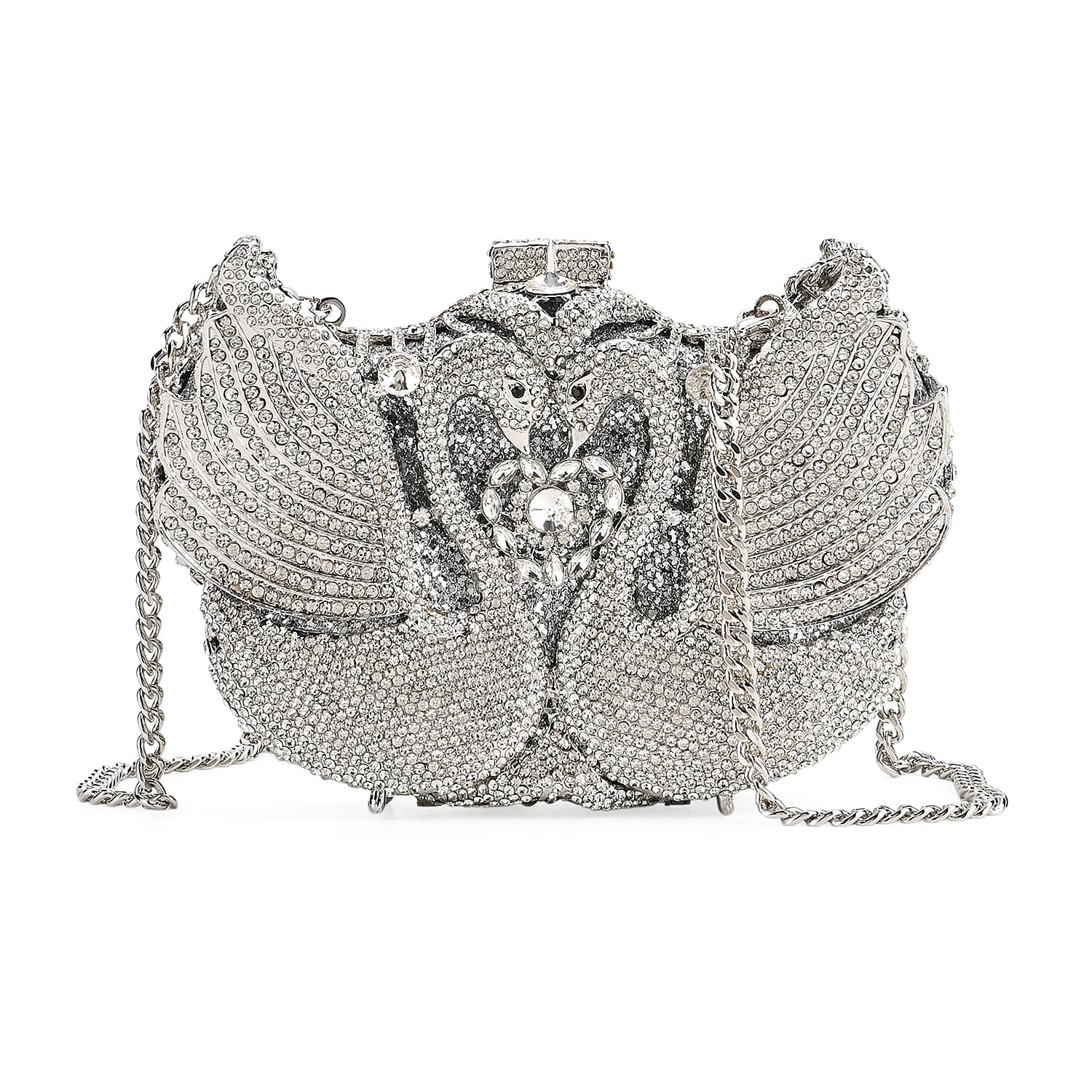 CLOSE OUT DEAL - Crystellia Swan Pattern Premium Austrian Crystal Clutch Bag - Silver