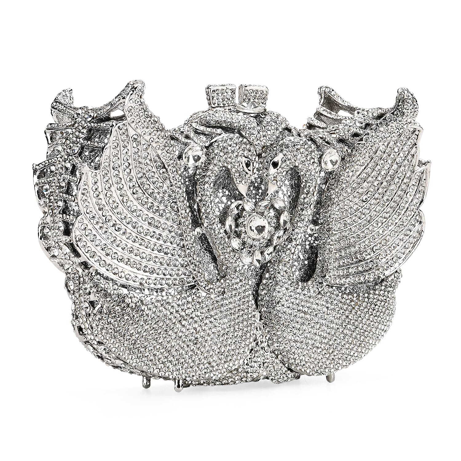 CLOSE OUT DEAL - Crystellia Swan Pattern Premium Austrian Crystal Clutch Bag - Silver