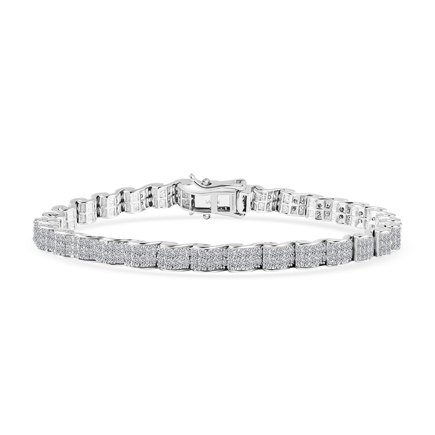 Luxuriant Lab Grown Diamond (SI-GH) Linking Bracelet (Size 7.5) with GB Lock Box in Rhodium Overlay Sterling Silver 4.50 Ct, Silver Wt. 18.15 Gms.