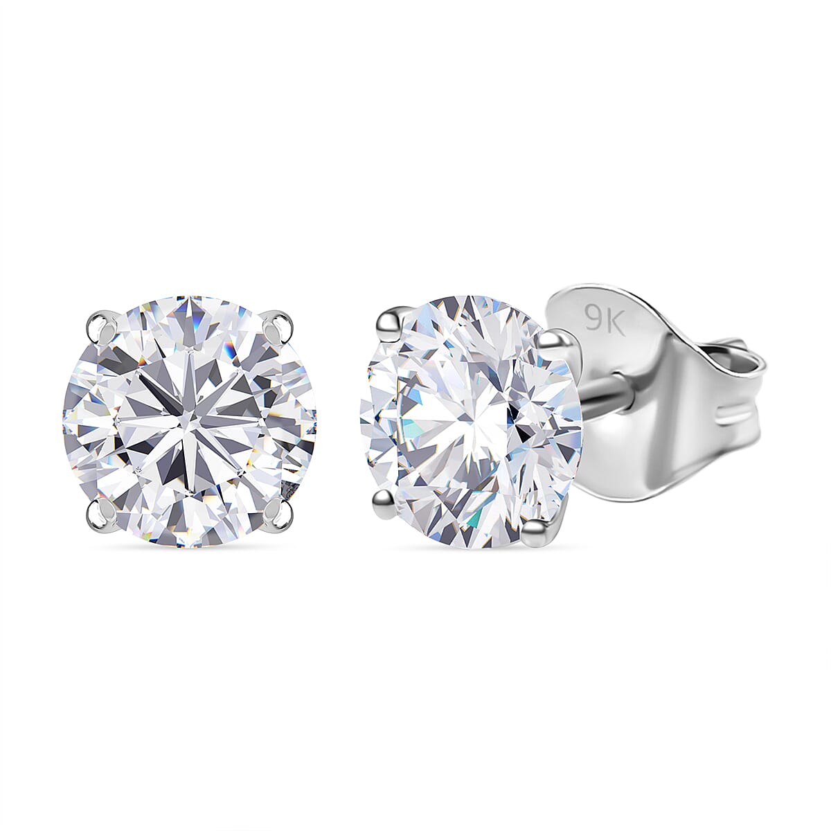 Luxuriant 9K White Gold SI Lab Grown Diamond GH, SI Solitaire Stud Push Post Earring, Gold Wt.0.73 Gms  2.000  Ct.