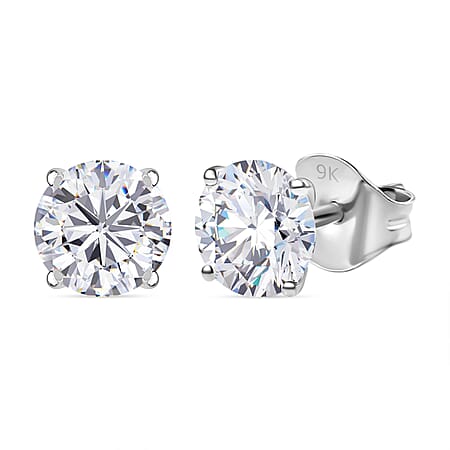 LUXURIANT 2 Ct. Lab Grown Diamond Brilliant-Cut Solitaire Stud Push Post Earring in 9K White Gold (SI-GH)