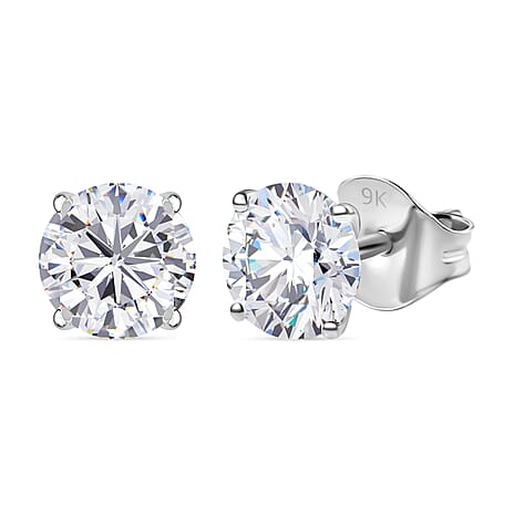 Luxuriant 9K White Gold SI Lab Grown Diamond GH, SI Solitaire Stud Push Post Earring, Gold Wt.0.73 Gms  2.000  Ct.