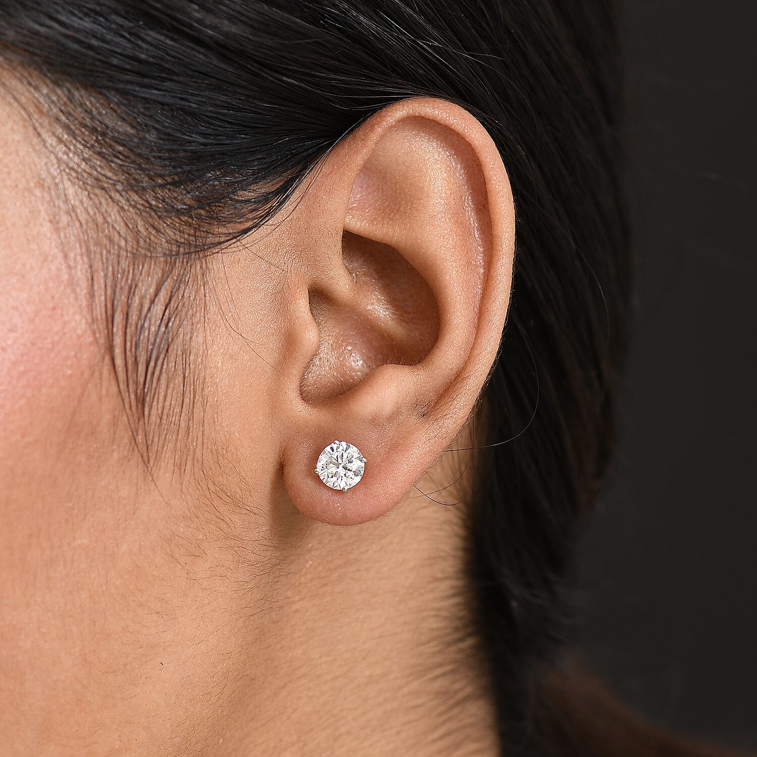 Luxuriant 9K White Gold SI Lab Grown Diamond GH, SI Solitaire Stud Push Post Earring, Gold Wt.0.73 Gms  2.000  Ct.