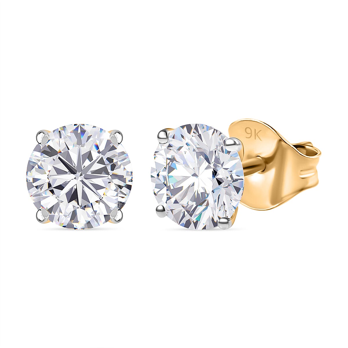Luxuriant 9K Yellow Gold SI Lab Grown Diamond GH, SI Solitaire Stud Push Post Earring, Gold Wt.0.68 Gms  2.000  Ct.