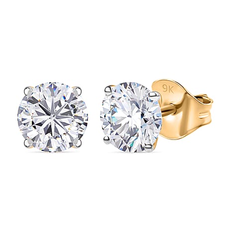 Luxuriant 9K Yellow Gold SI Lab Grown Diamond GH, SI Solitaire Stud Push Post Earring, Gold Wt.0.68 Gms  2.000  Ct.