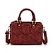Valissiere Brocade with Genuine Leather Satchel Handbag with Shoulder Strap (120 cm) - Burgundy