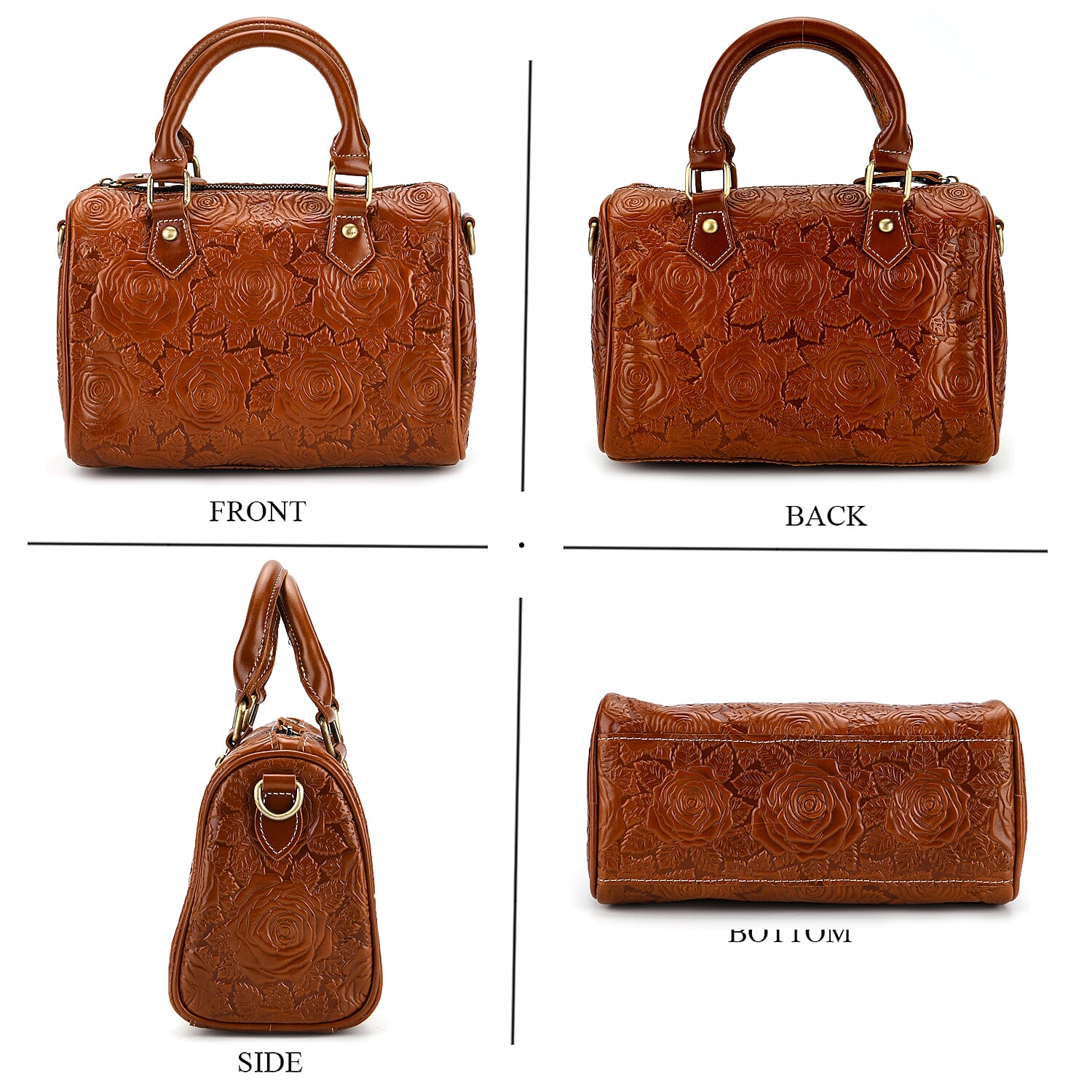 Valissiere Brocade with Genuine Leather Satchel Handbag with Shoulder Strap (120 cm) - Brown