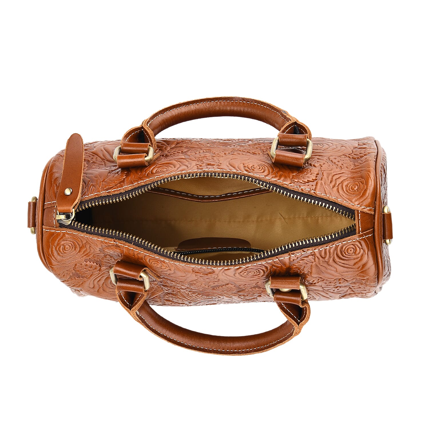 Valissiere Brocade with Genuine Leather Satchel Handbag with Shoulder Strap (120 cm) - Brown