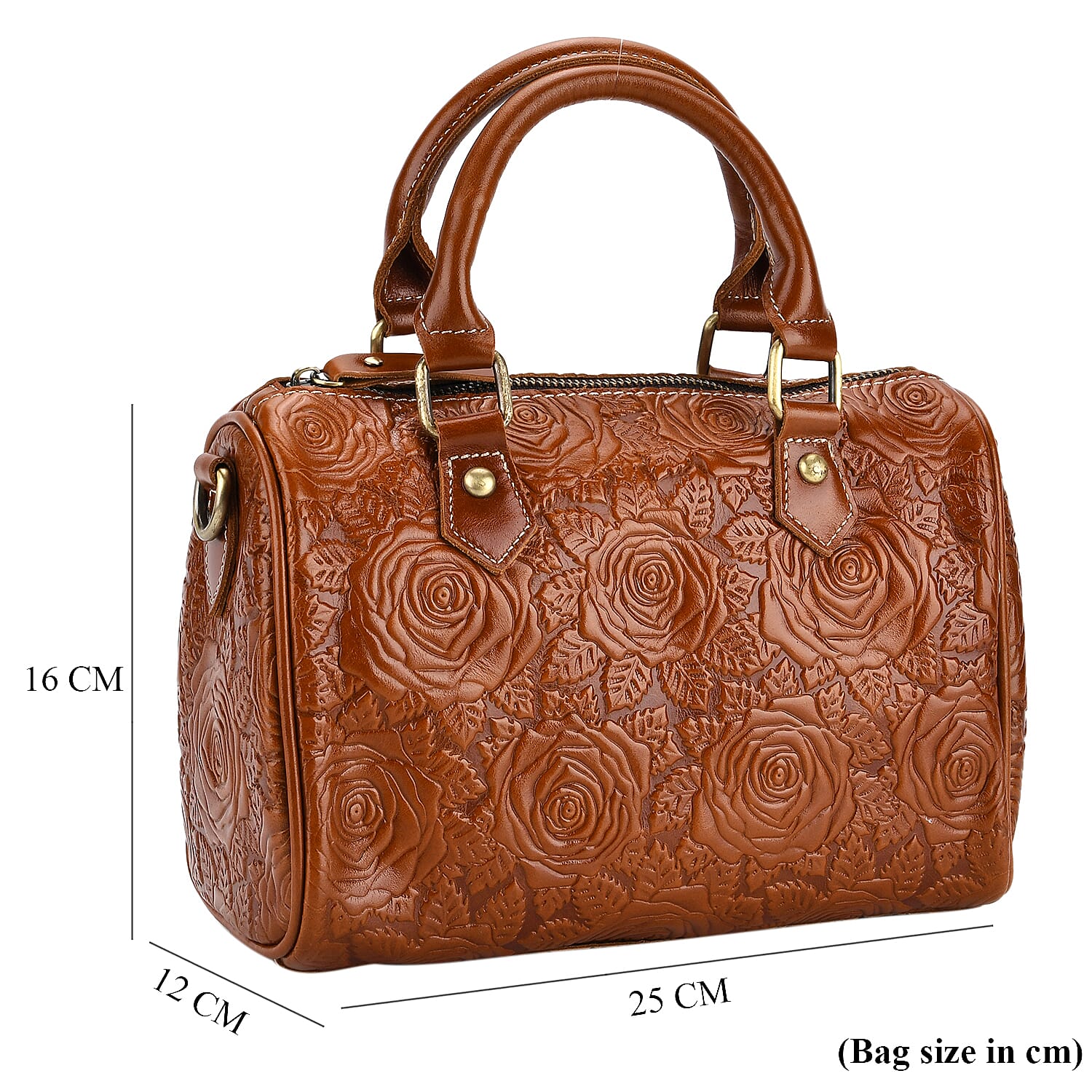 Valissiere Brocade with Genuine Leather Satchel Handbag with Shoulder Strap (120 cm) - Brown