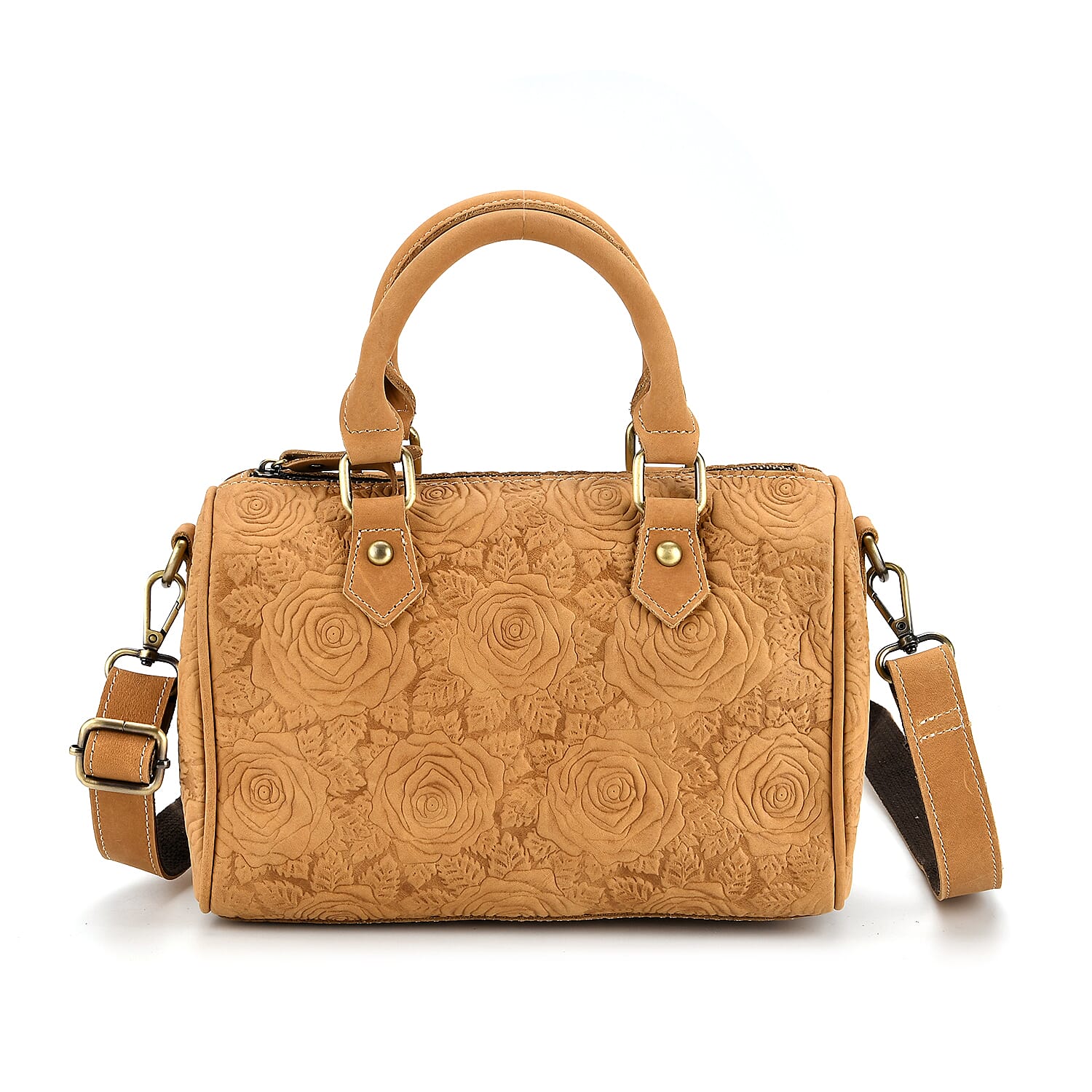 Valissiere Brocade with Genuine Leather Satchel Handbag with Shoulder Strap (120 cm) - Yellow