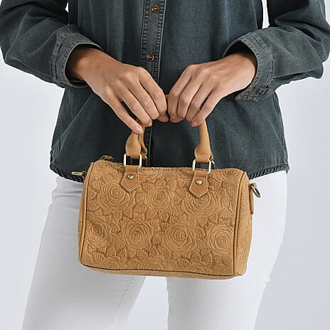 Valissiere Brocade with Genuine Leather Satchel Handbag with Shoulder Strap (120 cm) - Yellow