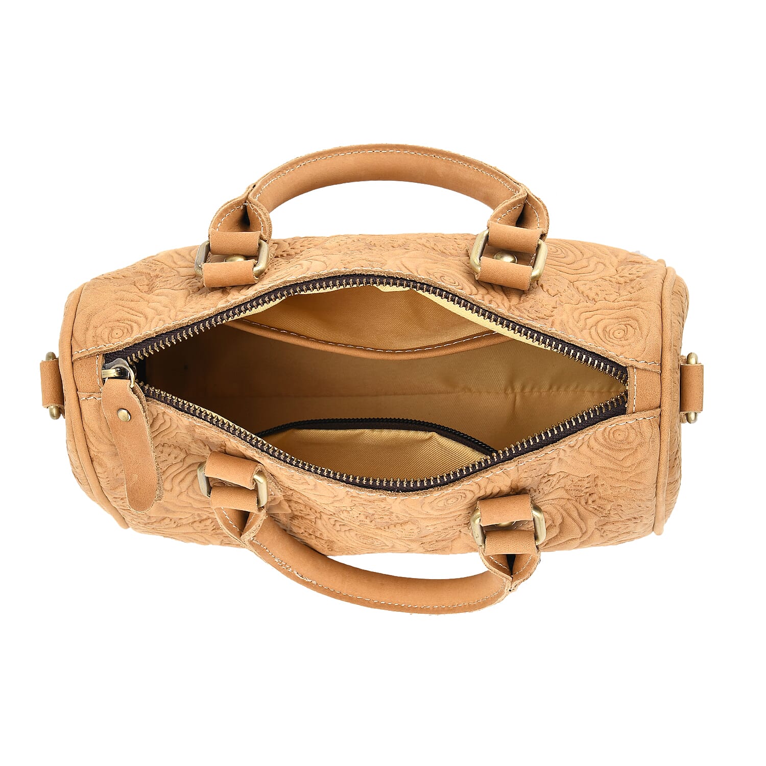 Valissiere Brocade with Genuine Leather Satchel Handbag with Shoulder Strap (120 cm) - Yellow