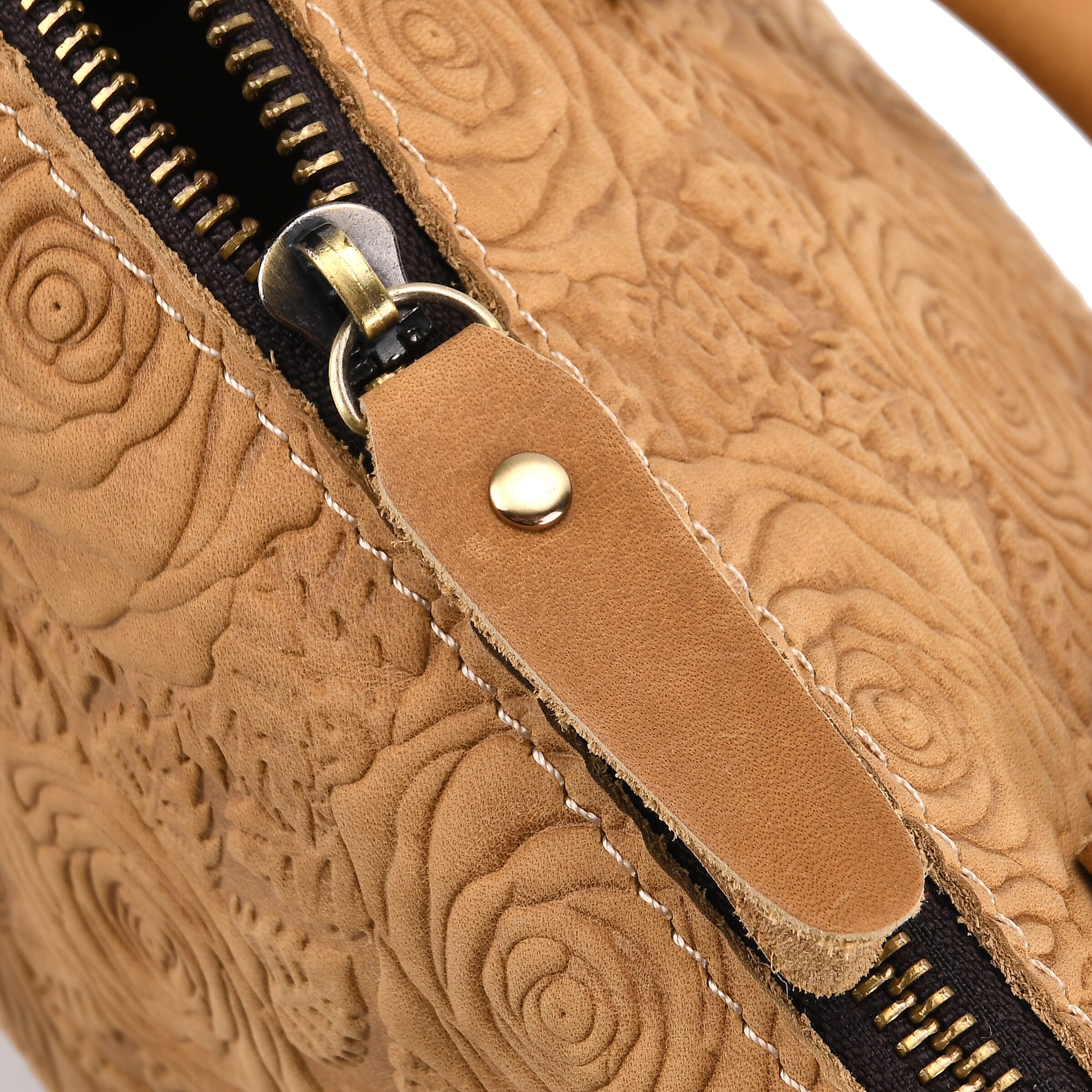 Valissiere Brocade with Genuine Leather Satchel Handbag with Shoulder Strap (120 cm) - Yellow