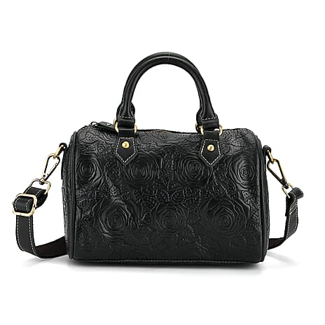 Valissiere Brocade with Genuine Leather Satchel Handbag with Shoulder Strap (120 cm) - Dark Green