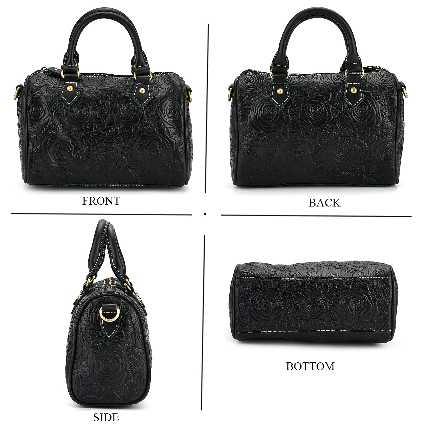 Valissiere Brocade with Genuine Leather Satchel Handbag with Shoulder Strap (120 cm) - Dark Green