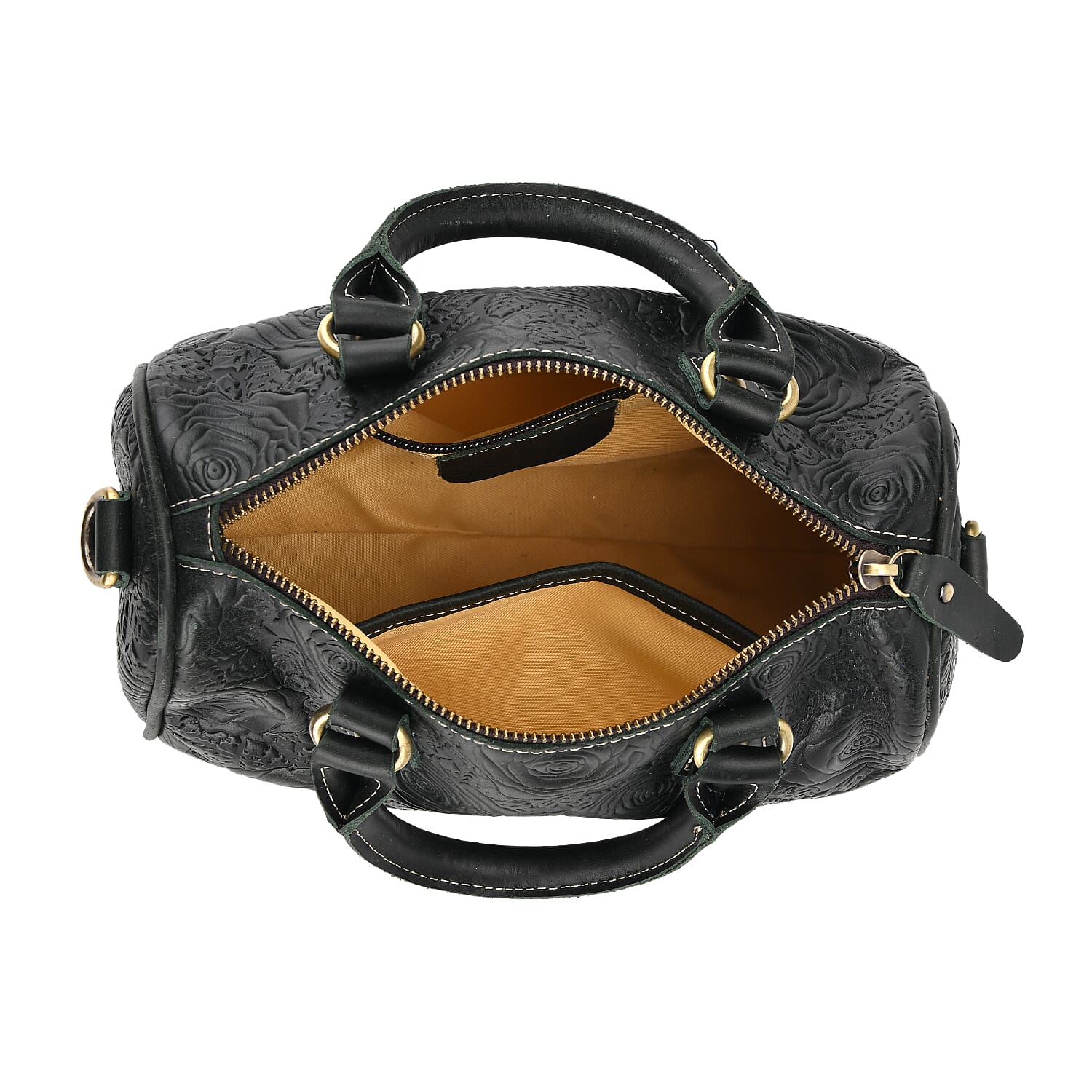 Valissiere Brocade with Genuine Leather Satchel Handbag with Shoulder Strap (120 cm) - Dark Green