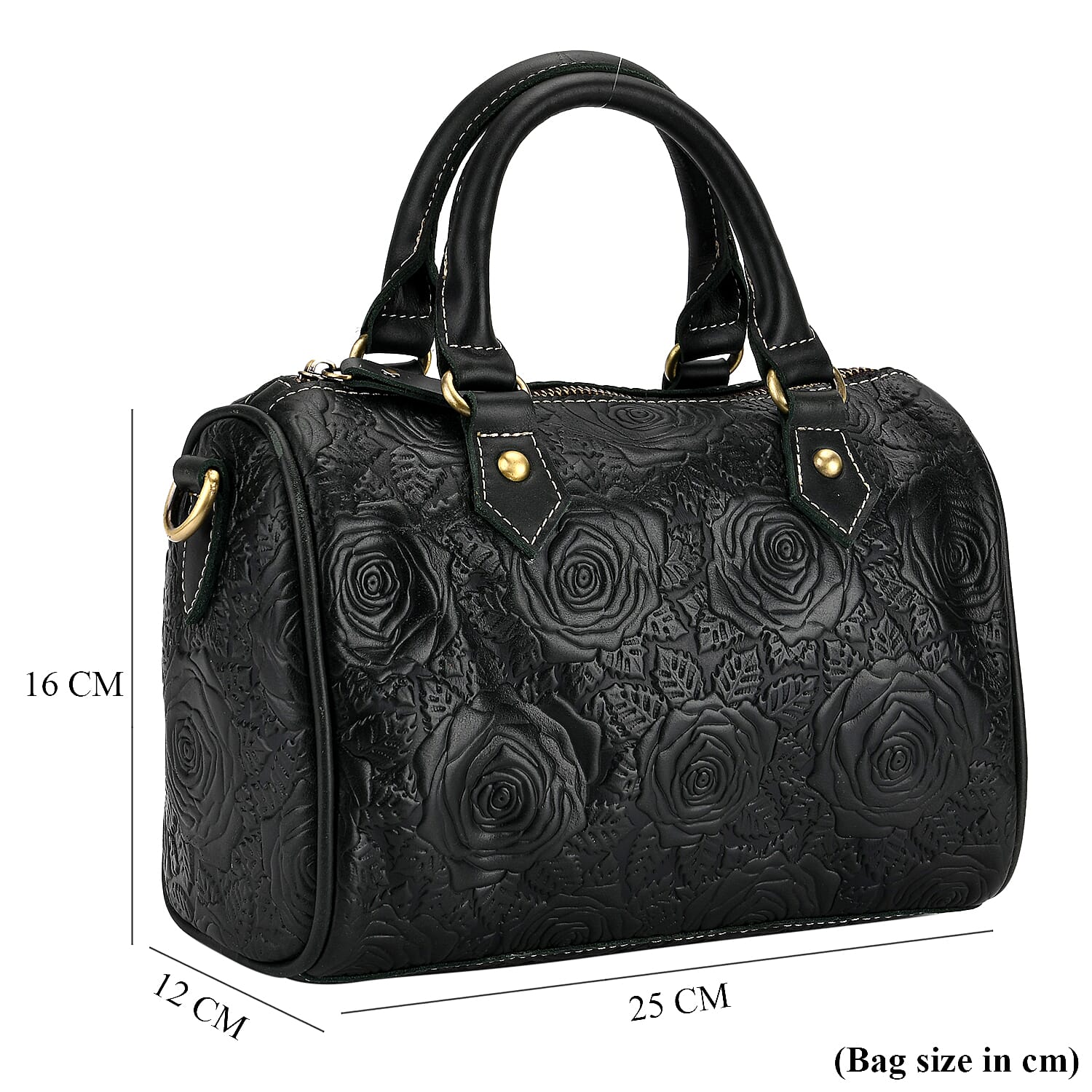 Valissiere Brocade with Genuine Leather Satchel Handbag with Shoulder Strap (120 cm) - Dark Green