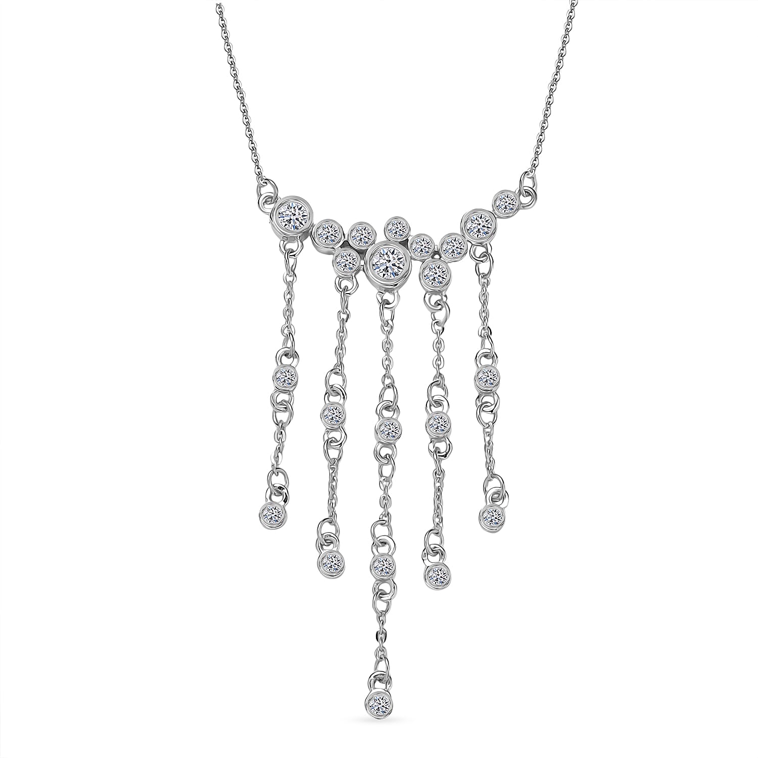 Luxuriant Lab Grown Diamond (SI-G-H) Waterfall Necklace (Size - 18) in Rhodium Overlay Sterling Silver 0.56 Ct.