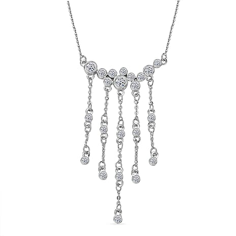 Luxuriant Lab Grown Diamond (SI-G-H) Waterfall Necklace (Size - 18) in Rhodium Overlay Sterling Silver 0.56 Ct.